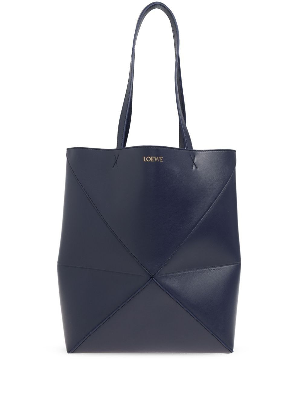 Shop Loewe Medium Puzzle Fold Tote In Shiny Calfskin In Blue