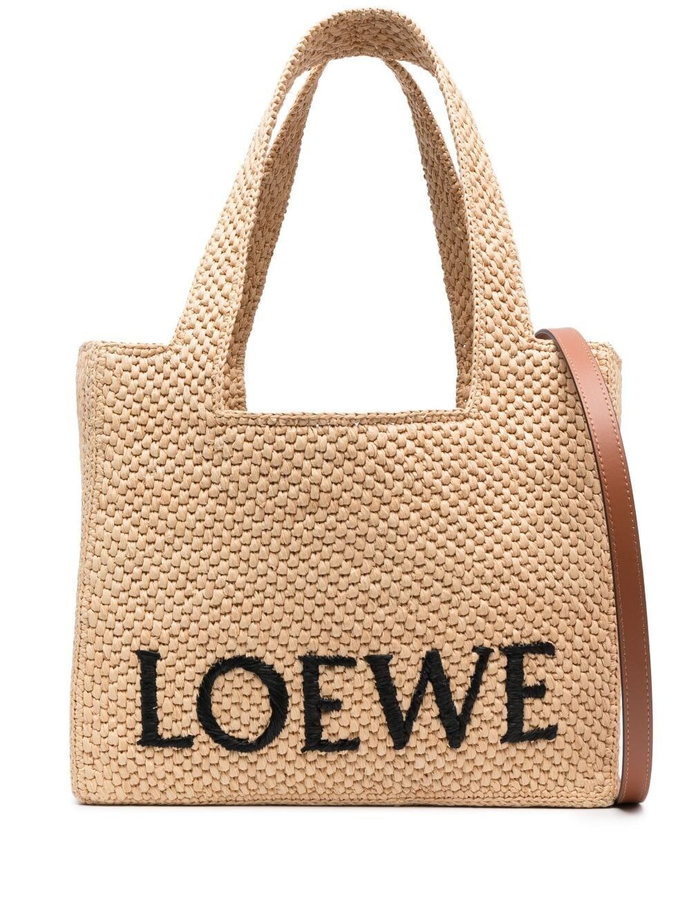 Shop Loewe Medium  Font Raffia Tote In Nude & Neutrals