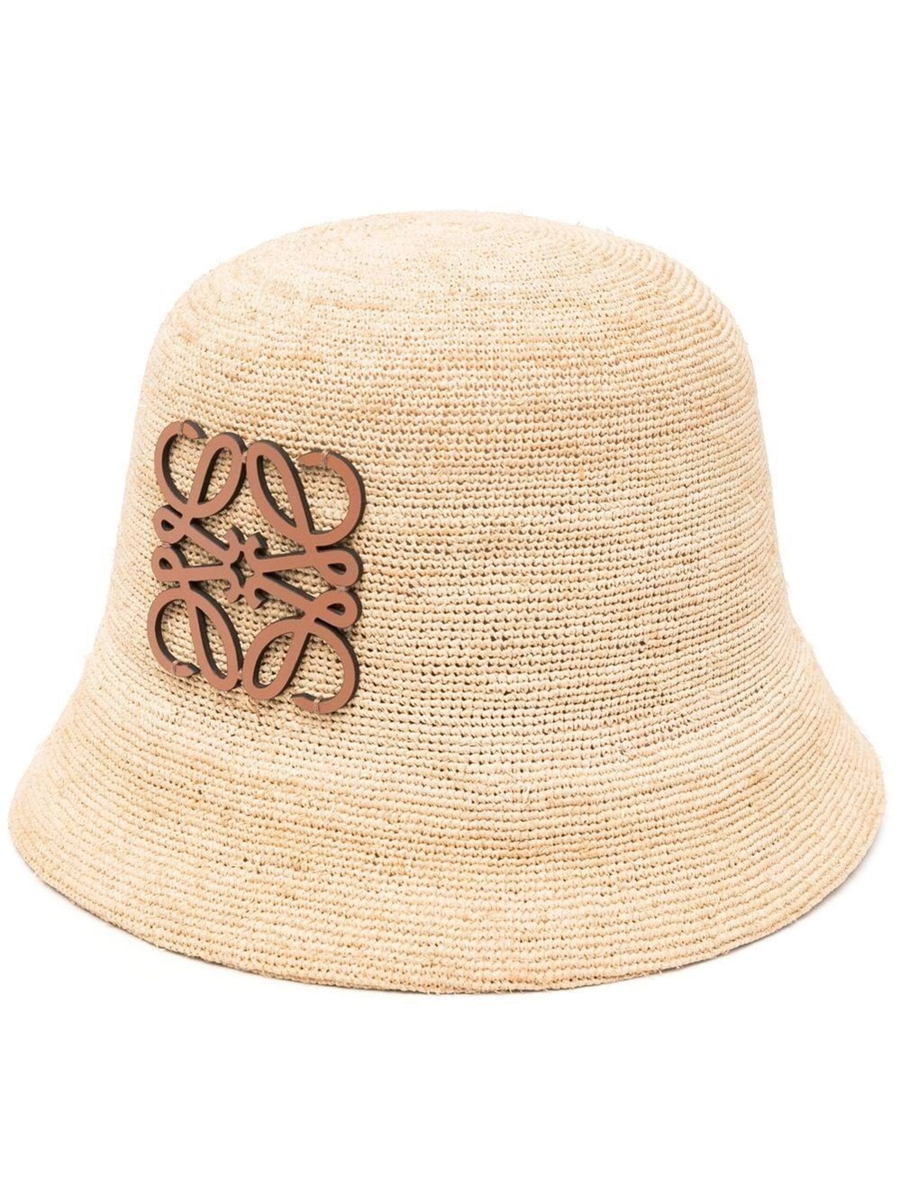 Shop Loewe Raffia Anagram Bucket Hat In Nude & Neutrals