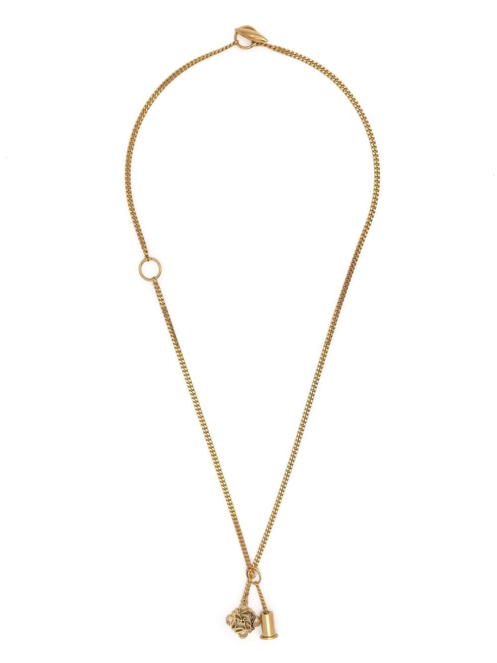 Shop Loewe Anagram Charm Brass Necklace In Metallic