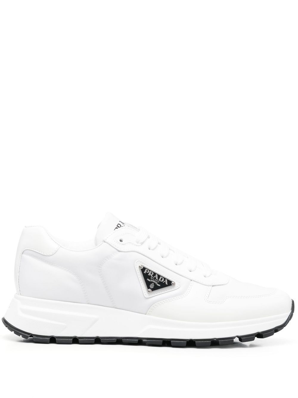 Shop Prada Brushed Leather And Re-nylon Prax 01 Sneakers In White