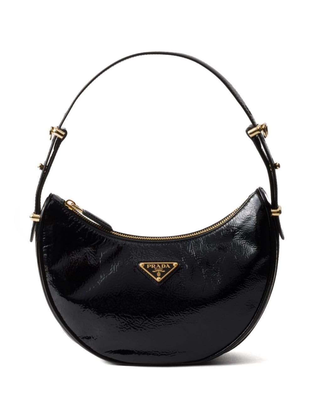 Shop Prada Arqué Naplak Patent Leather Shoulder Bag In Black