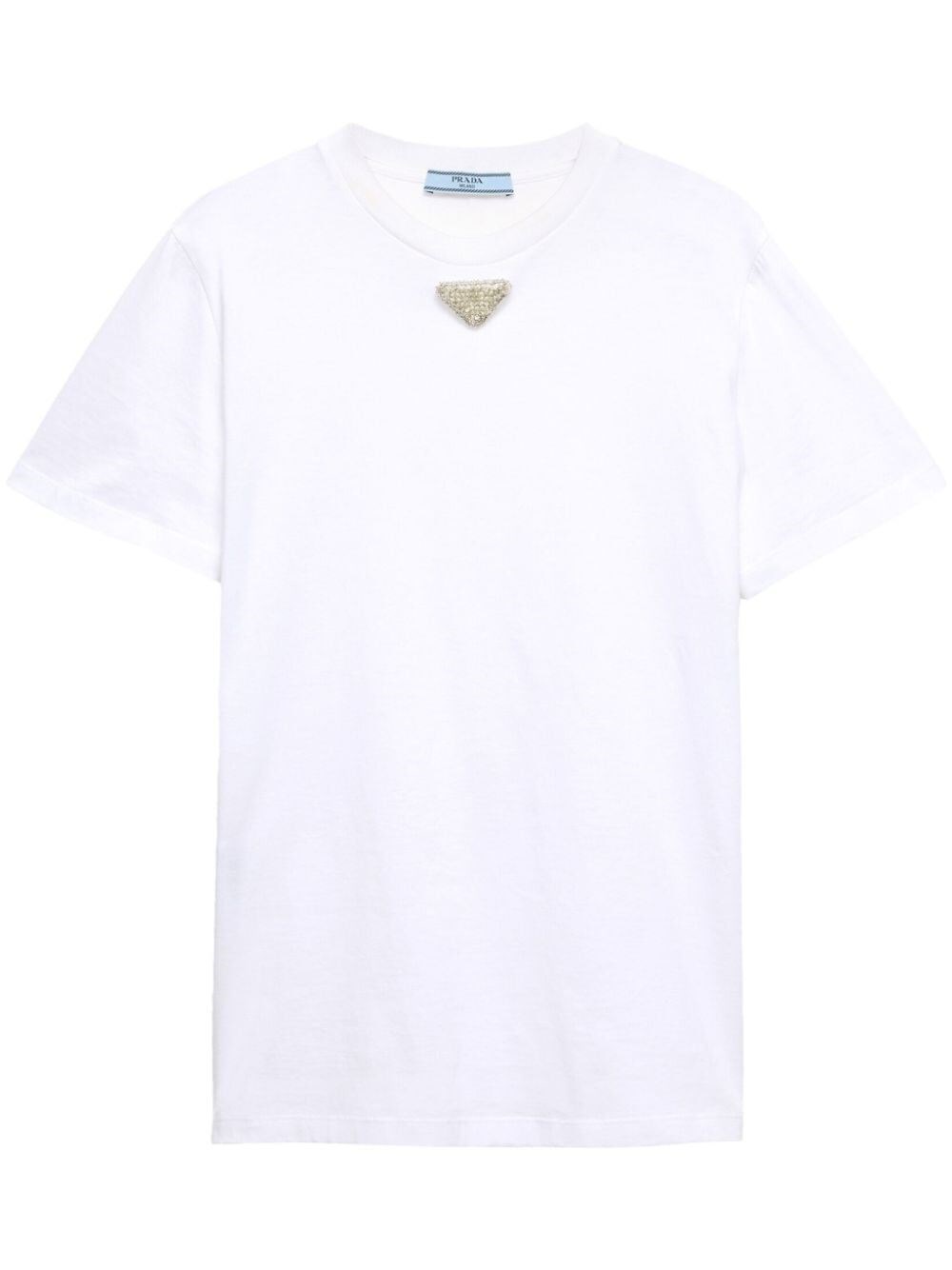 Shop Prada Jersey T-shirt With Embroidered Triangle In White