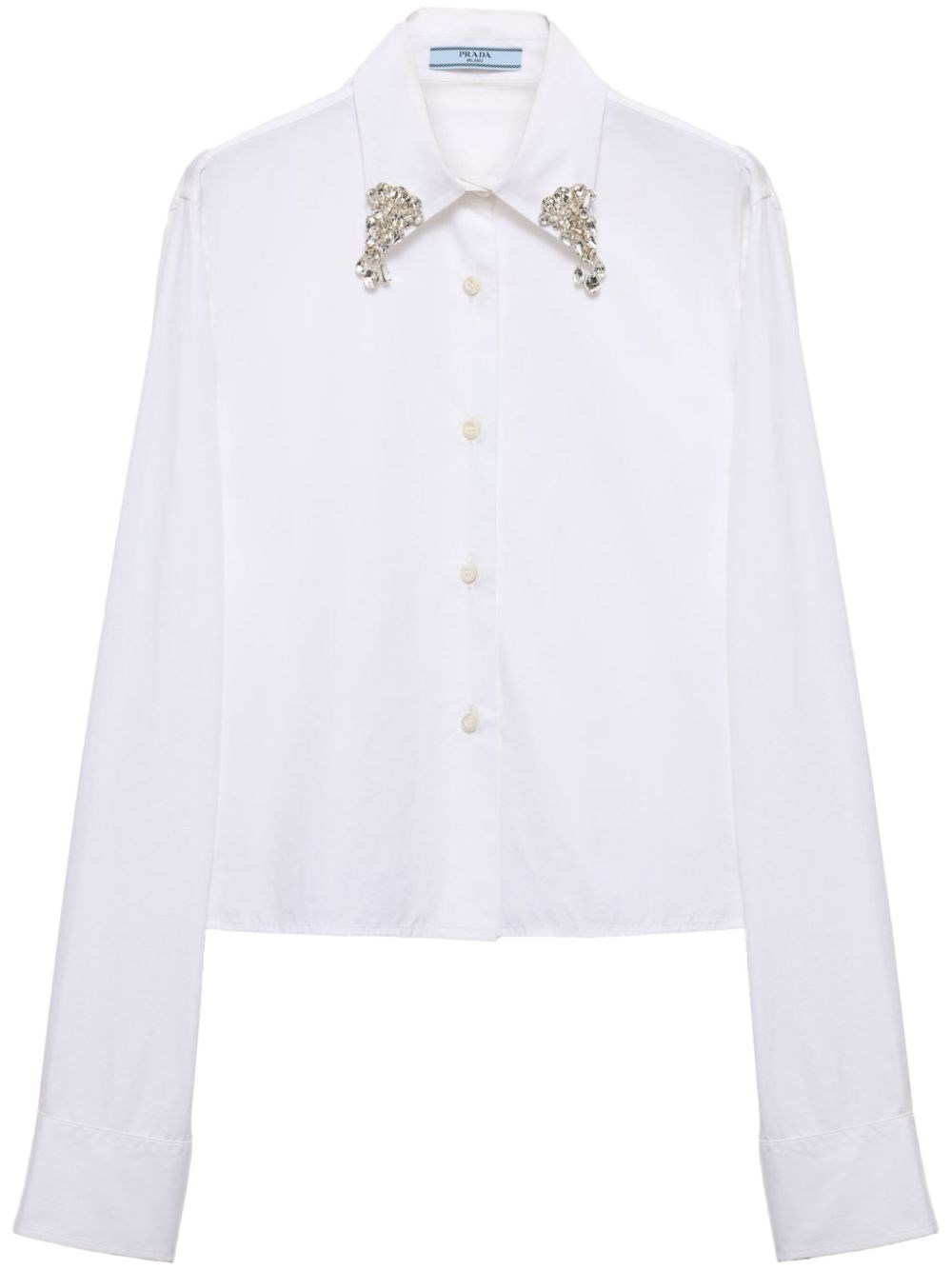 Shop Prada Embroidered Poplin Boxy Shirt In White