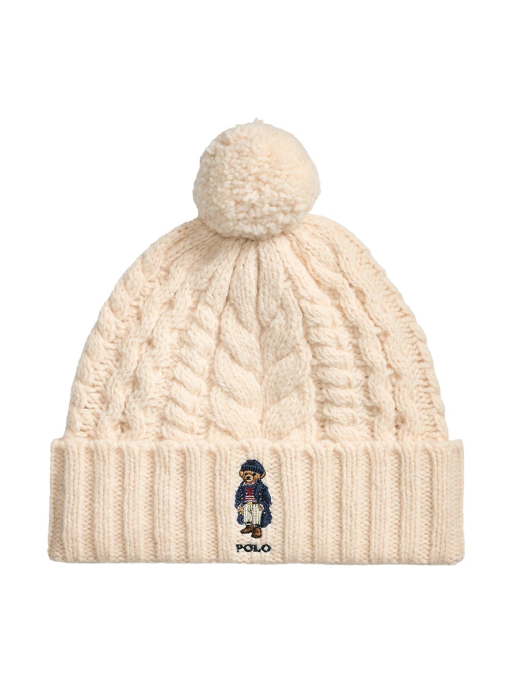 Polo Ralph Lauren Polo Bear Cable Pom-pom Beanie In Nude & Neutrals