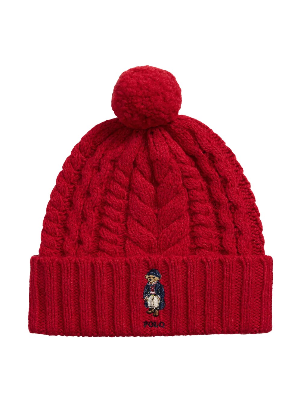 Polo Ralph Lauren Polo Bear Cable Pom-pom Beanie In Red