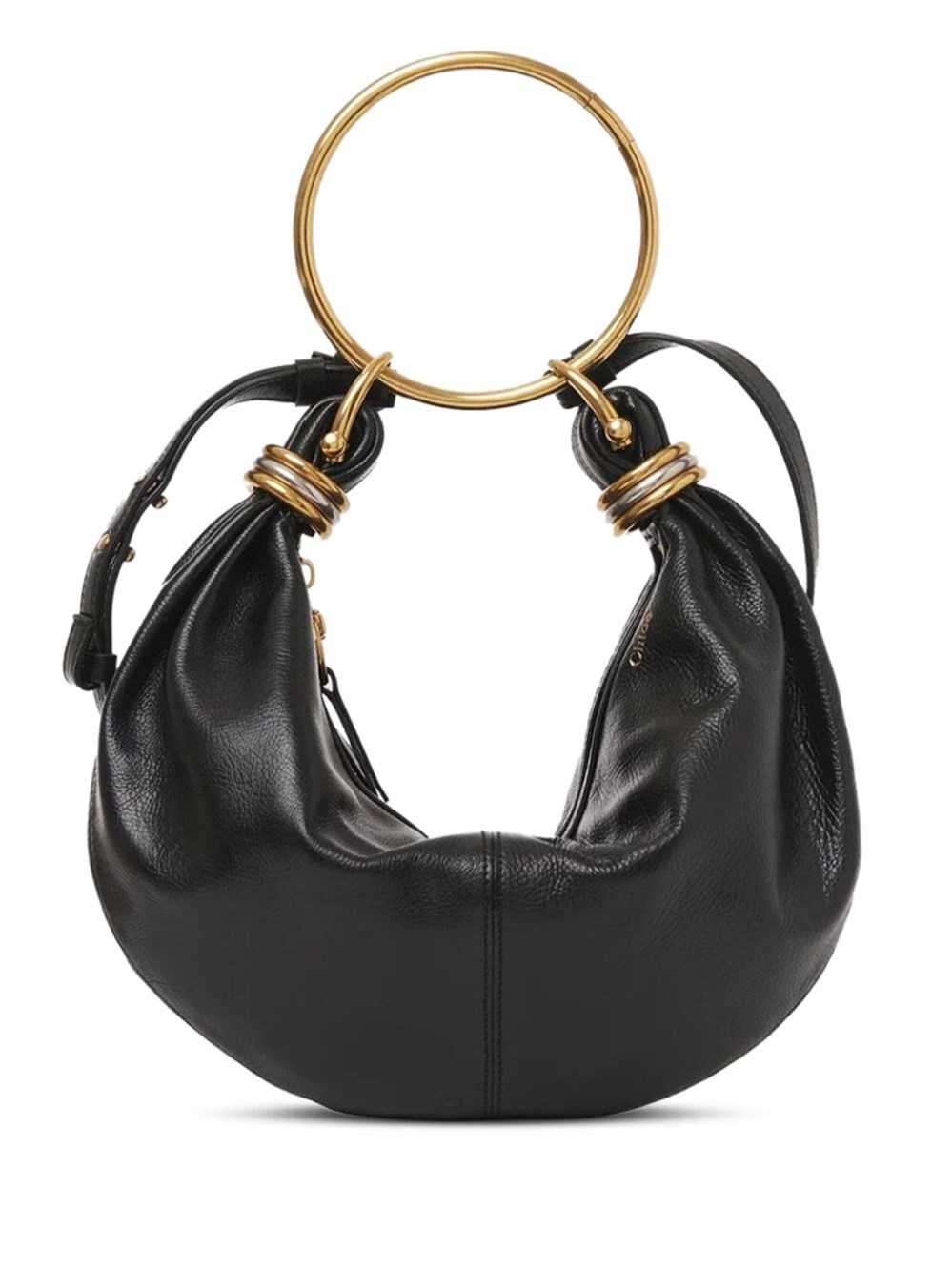 Chloé Small Bracelet Hobo Bag In Grained Leather In Black