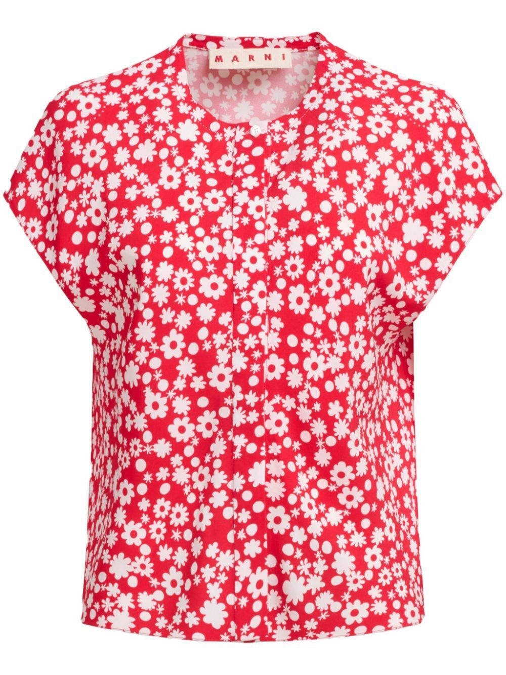 Shop Marni Pop Fields Short Sleeved Satin Top In Red