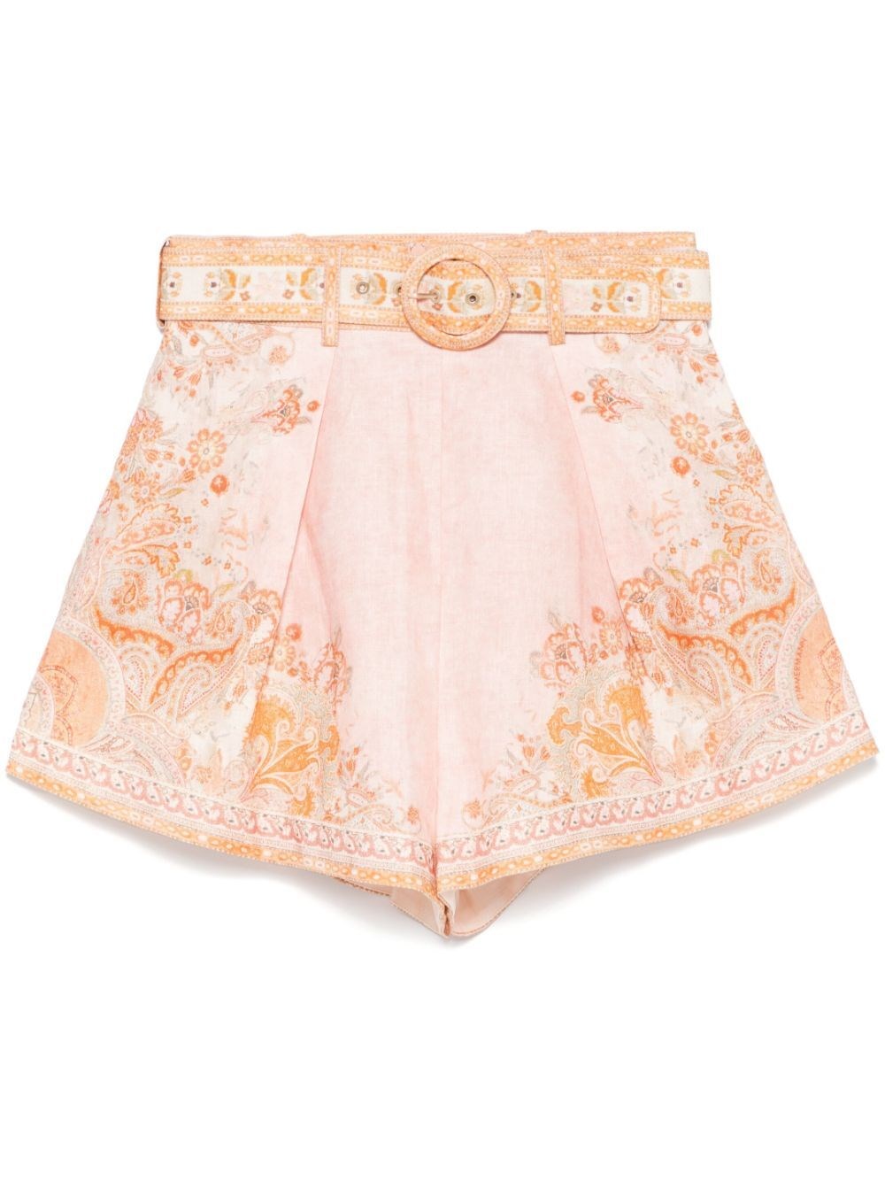 Shop Zimmermann Acacia Linen Tuck Shorts In Pink & Purple