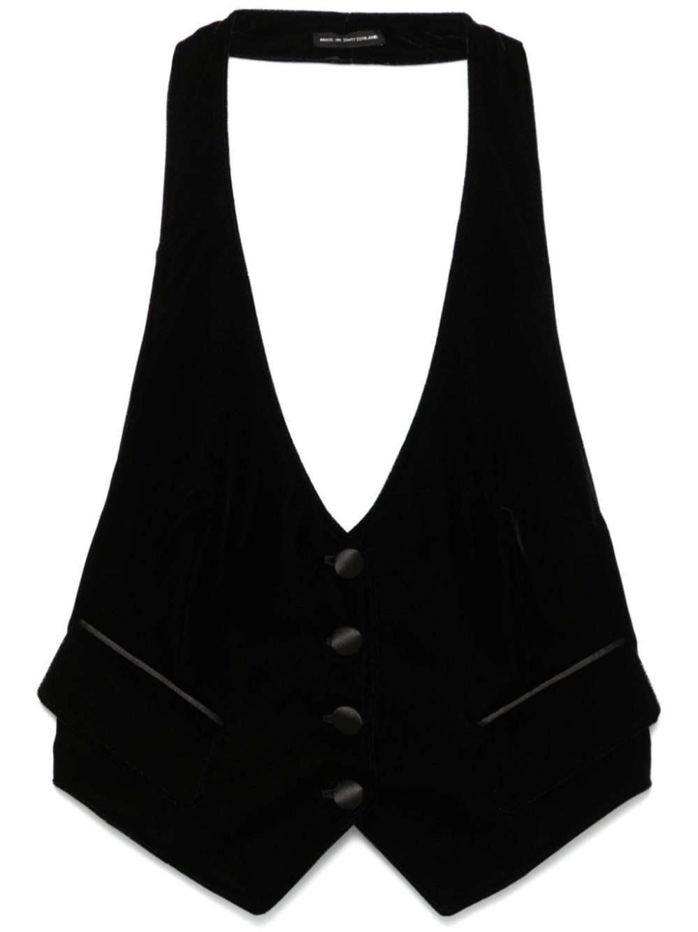 Tom Ford Velvet Tuxedo Open Back Waistcoat In Black