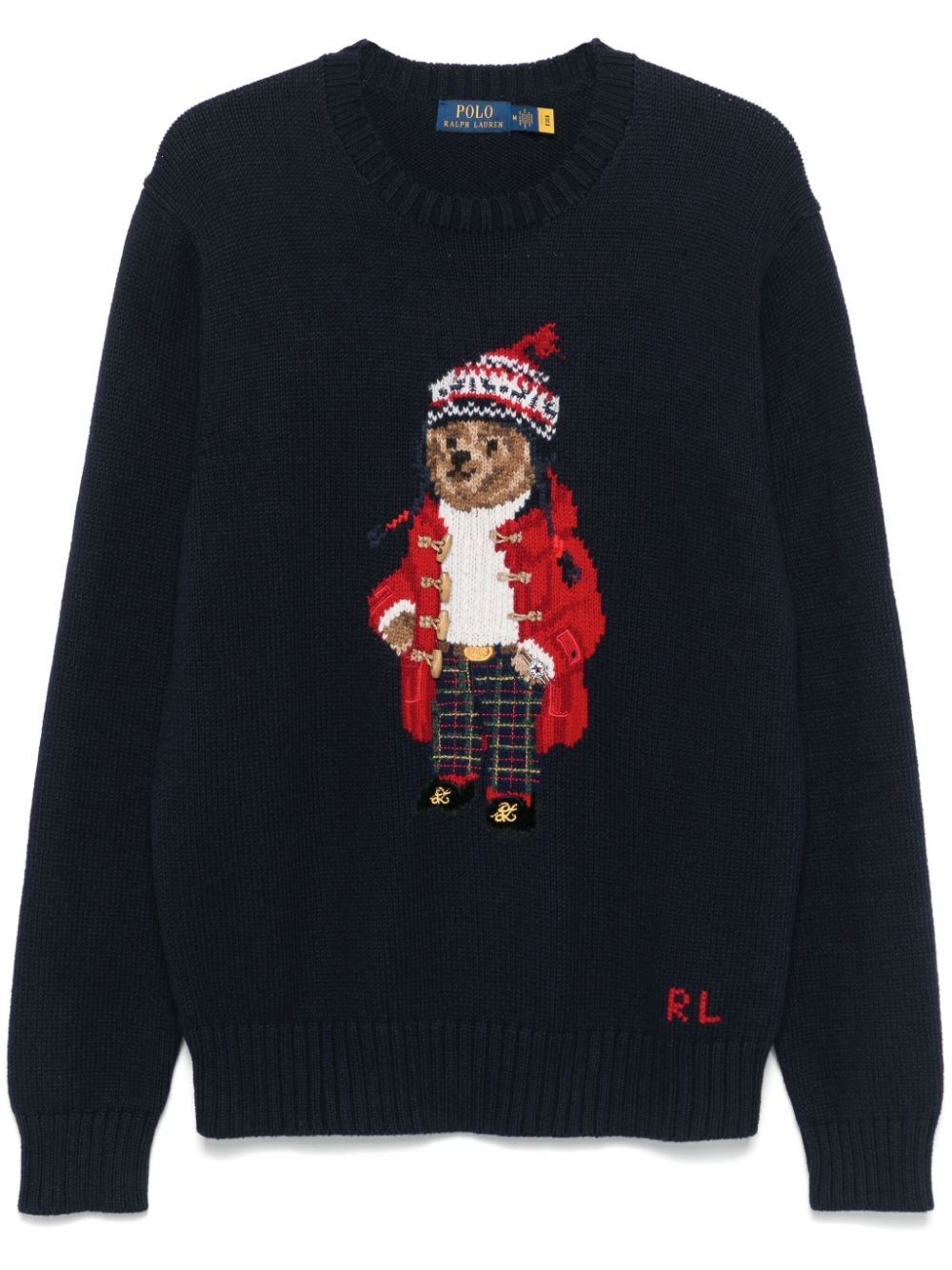 Shop Polo Ralph Lauren Polo Bear Cotton Jumper With Wooden Toggle In Blue