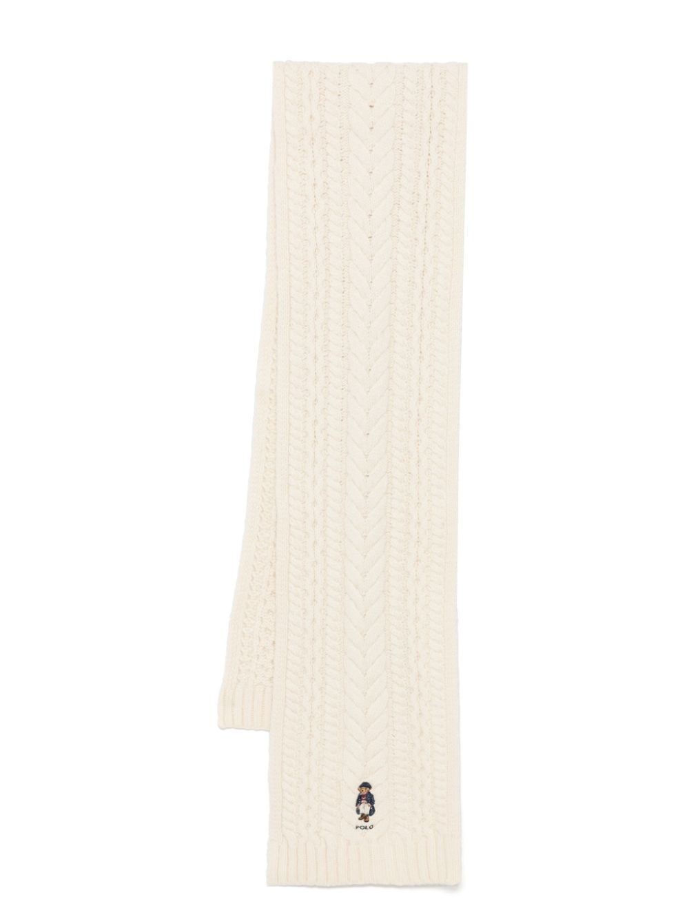 Polo Ralph Lauren Polo Bear Cable-knit Wool-blend Scarf In Nude & Neutrals