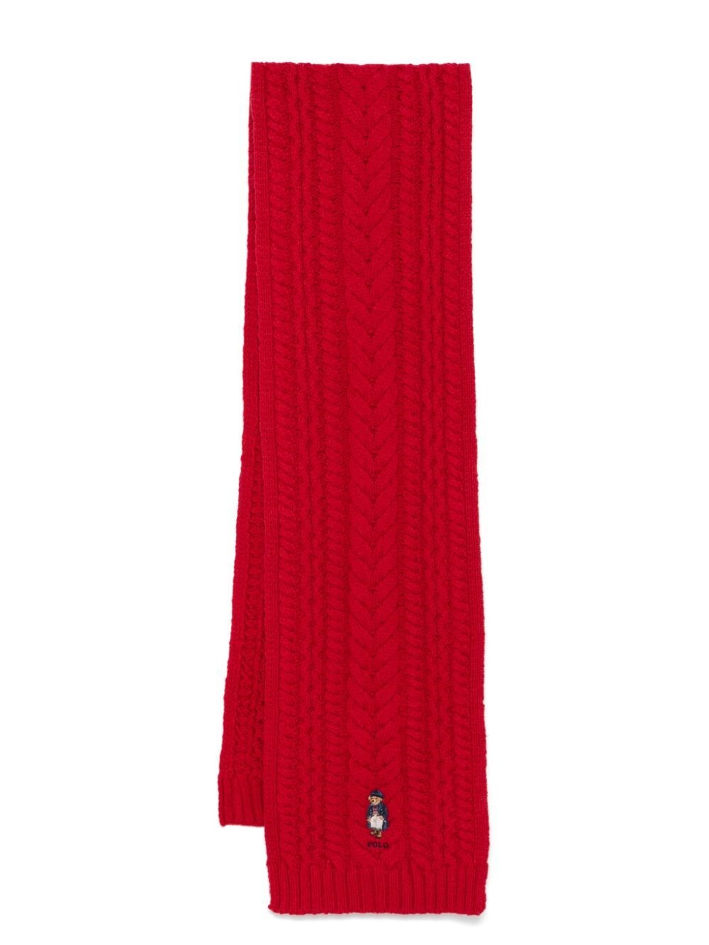 Polo Ralph Lauren Polo Bear Cable-knit Wool-blend Scarf In Red