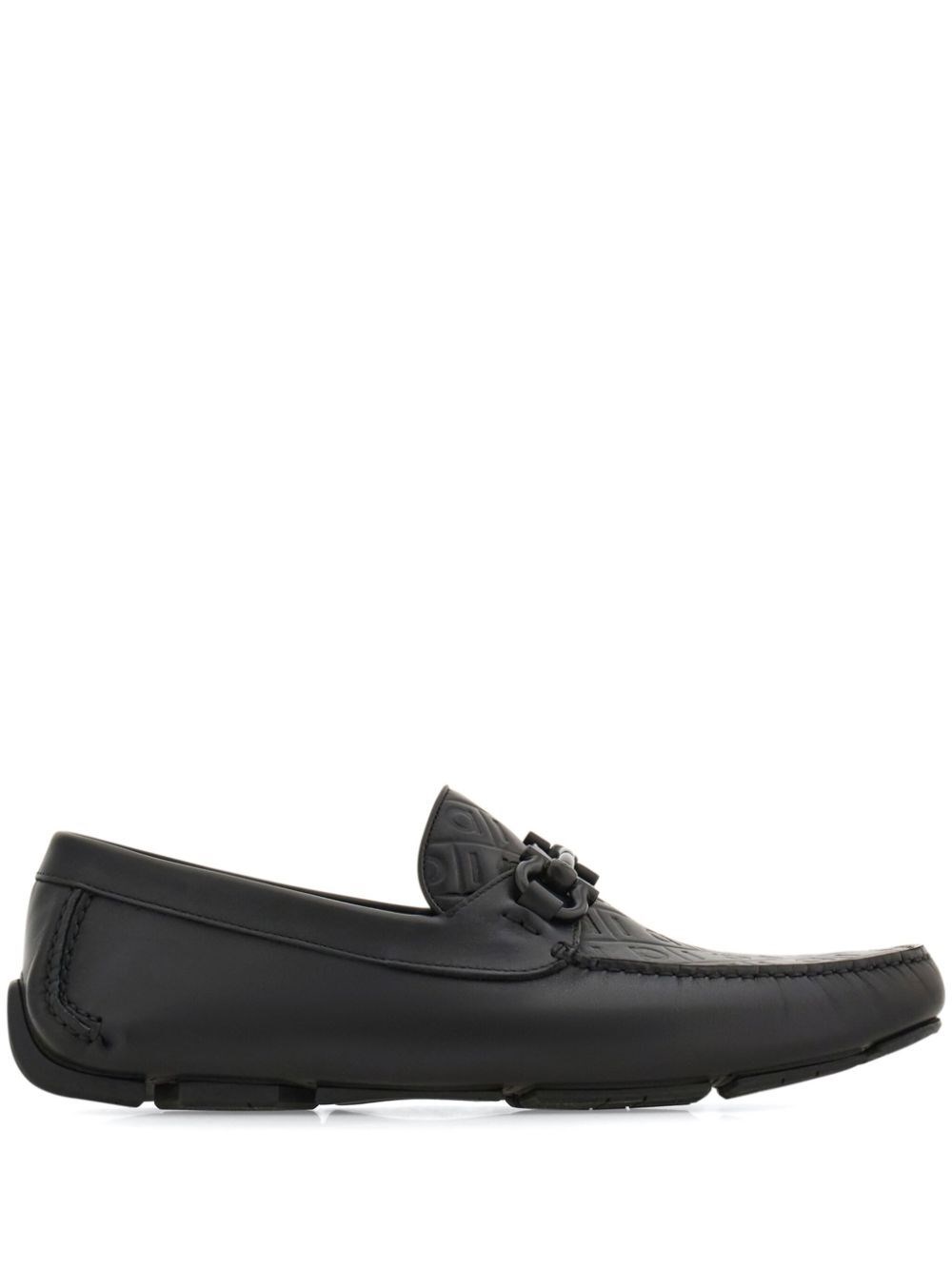 Ferragamo Men Embossed Gancini Monogram Driving Loafers In Black