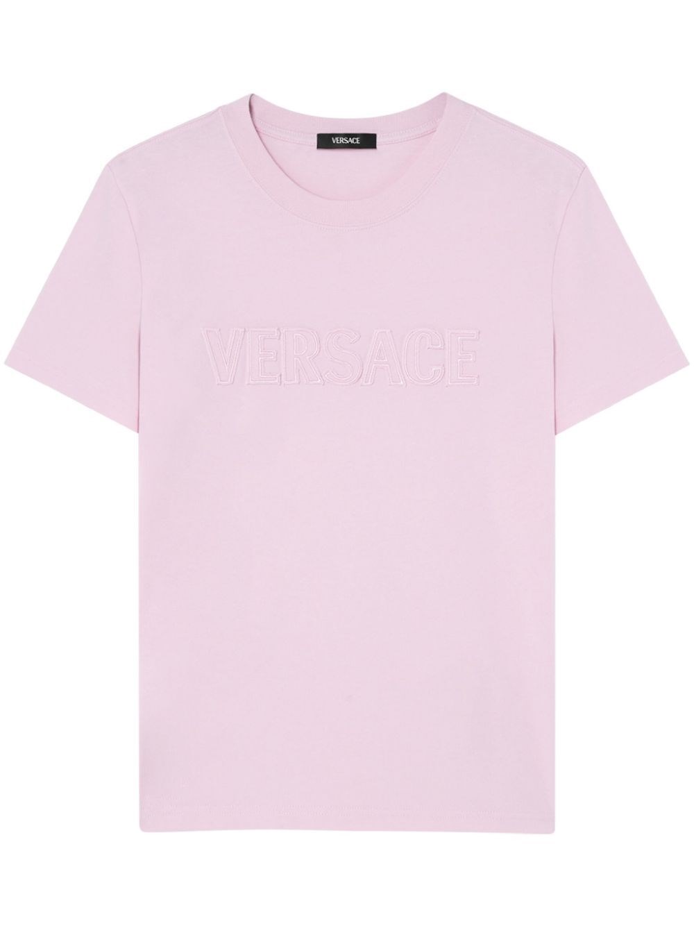 Versace Fringed Logo T-shirt For Casual Style In Pink & Purple