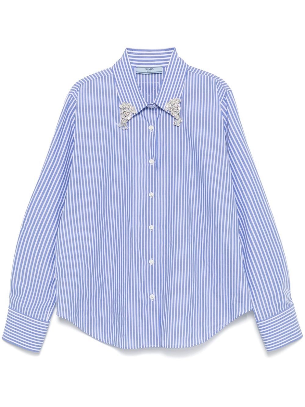 Prada Embellished Collar Striped Shirt In Blue