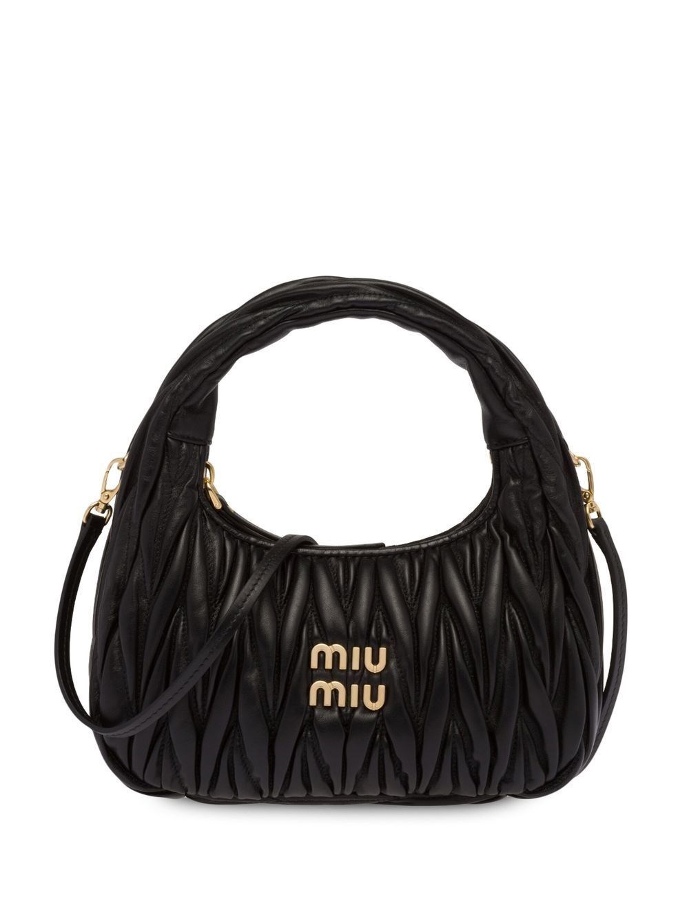 Miu Miu Wander Matelassè Nappa Leather Mini Hobo Bag In Black