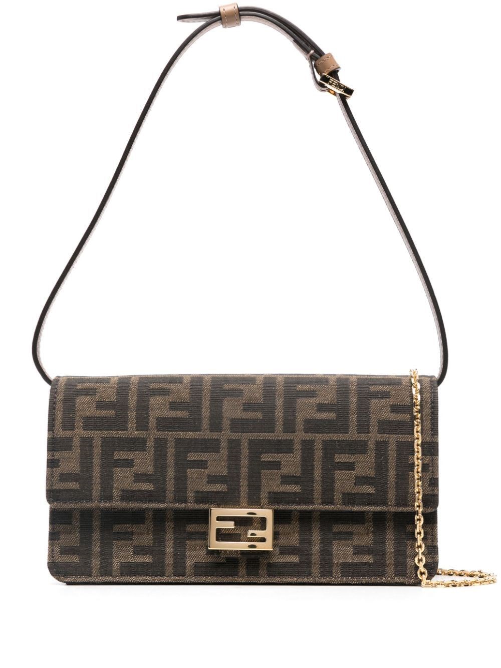 Fendi Wallet On Chain Ff Jacquard Baguette In Brown