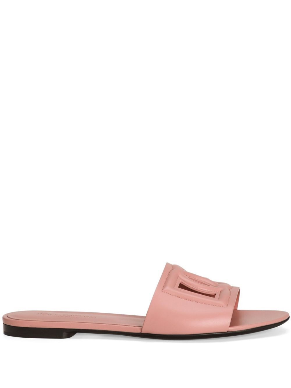 Dolce & Gabbana Women Pink Slide Sandals With Cut Out Logo In Leather Woman