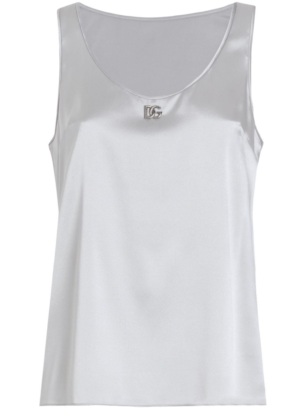 Dolce & Gabbana Satin Tank Top With Dg Logo Pin In Grey