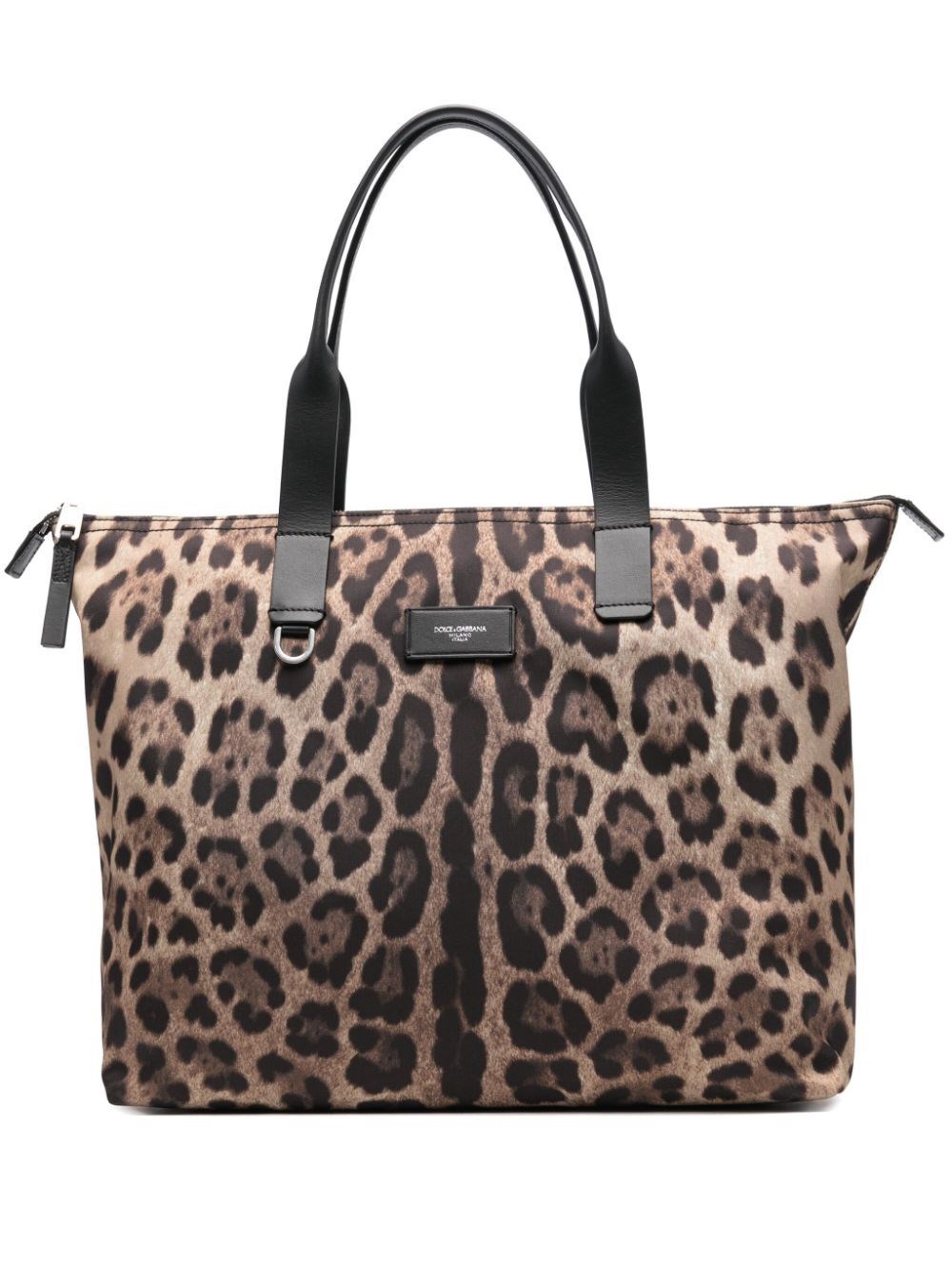 Dolce & Gabbana Leopard Print Nylon Adamo Shopper Bags In Brown