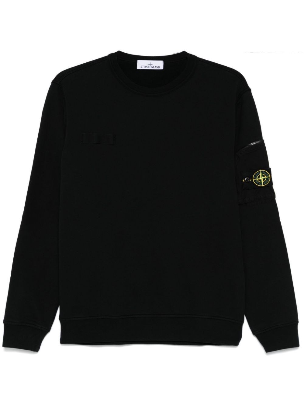 Stone Island Zipped Pocket Cotton Crew Neck Sweatshirt In Black