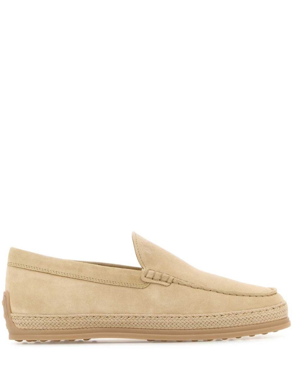 Tod's Beige Woven Leather Slip-on Loafers With Rubber Sole In Nude & Neutrals