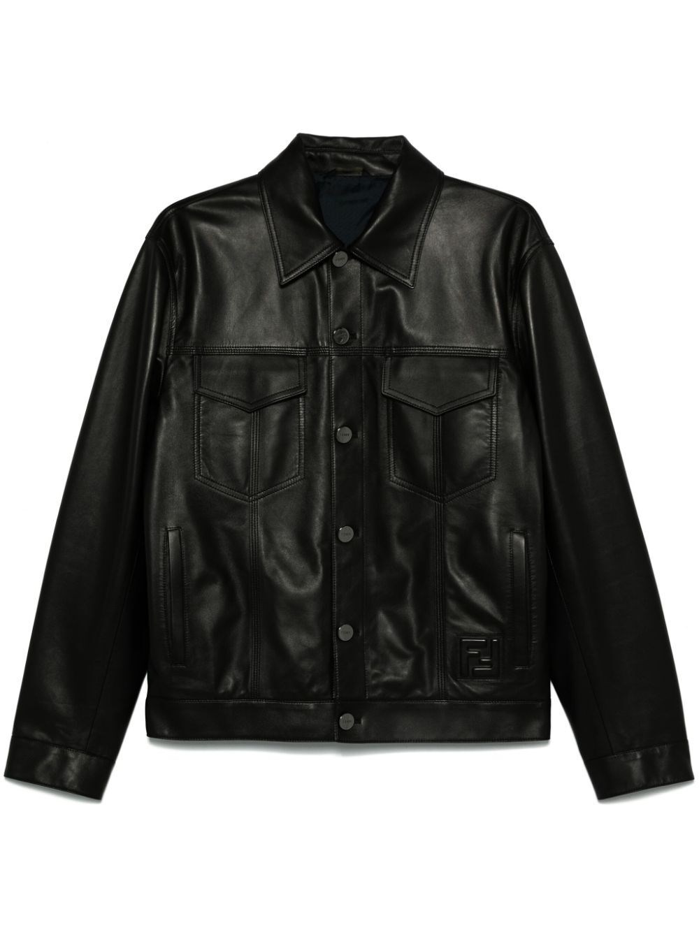 Fendi Men's Embossed Ff Patch Nappa Leather Blouson Jacket In Black