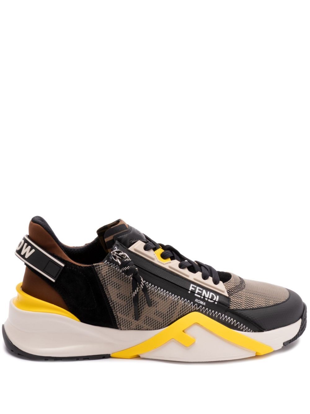 Fendi Streamline Leather Sneakers With Embossed Ff Print In Brown