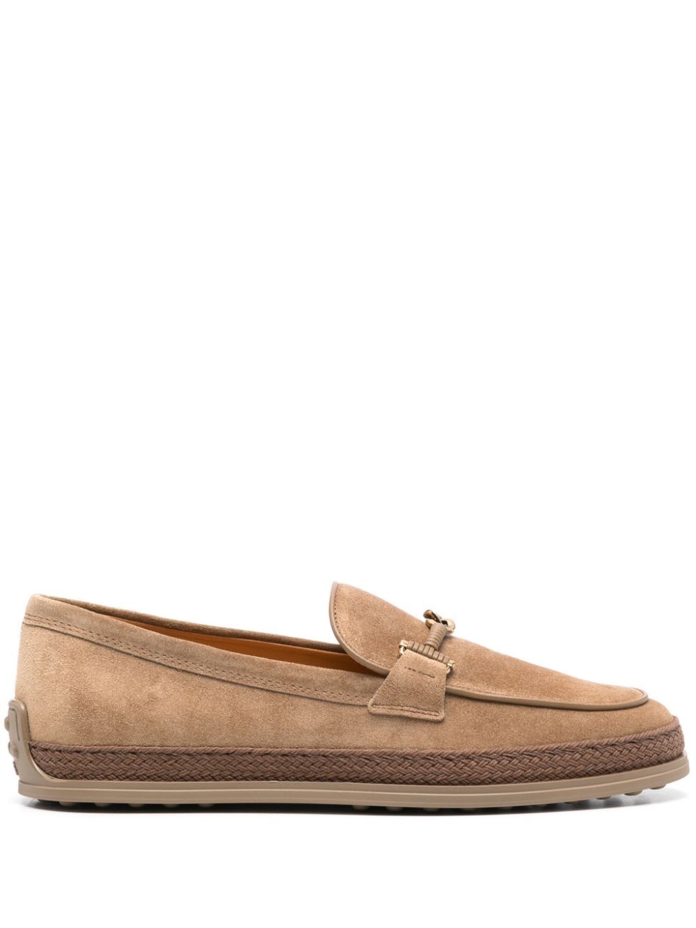 Tod's Suede Loafers With Cord Weaving And T Ring In Brown