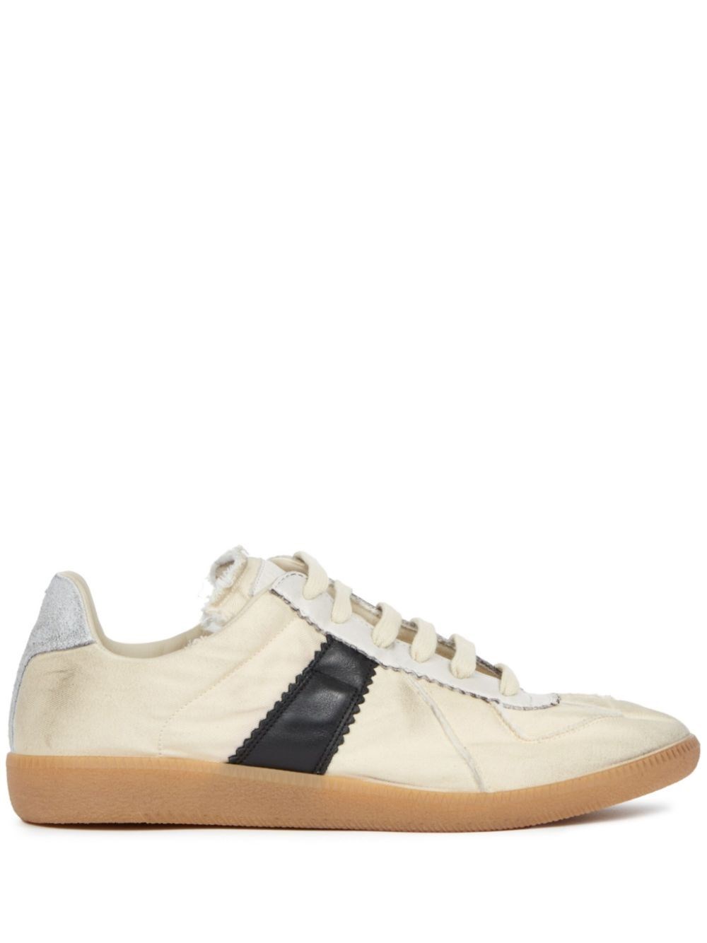Maison Margiela Replica Leather And Suede-trimmed Twill Sneakers In Nude & Neutrals