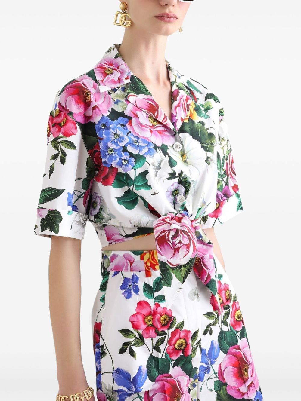 Tシャツ・カットソー Dolce & Gabbana FW25 Floral crop shirt (F5P61THS5TR HA5PC) DOLCE&GABBANA Cropped tie-detailed floral-print cotton