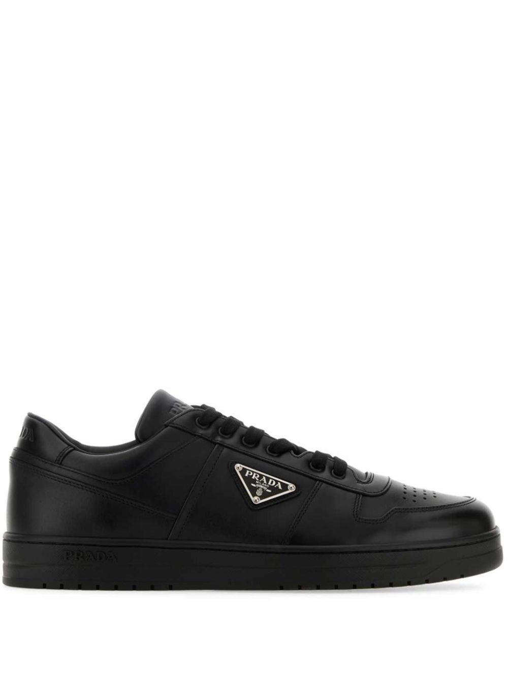Prada Leather Sneakers With Embellished Inserts And Padded Ankle In Black