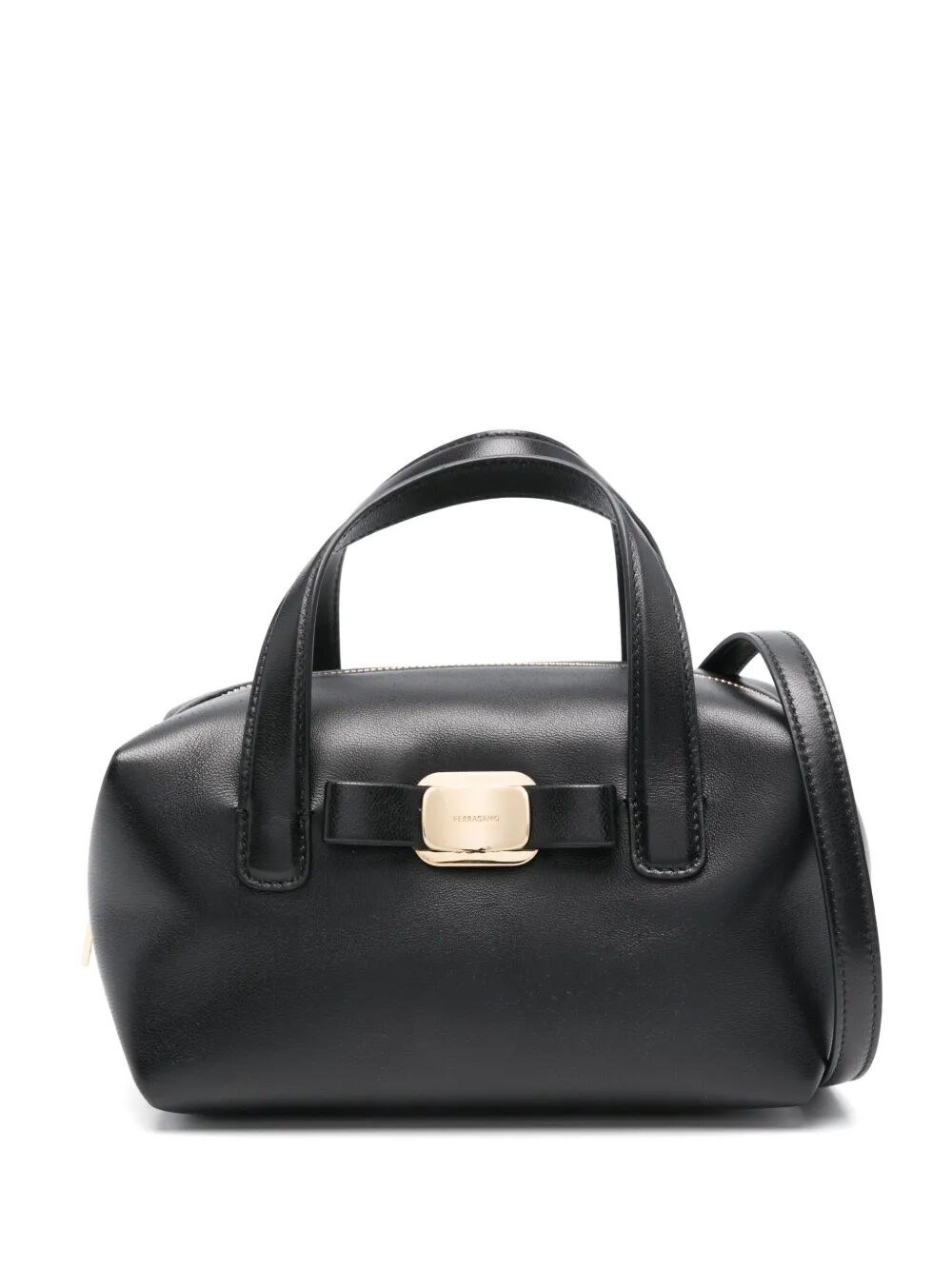 Ferragamo Women Two Top Handles Vara Plate Mini Bag In Black