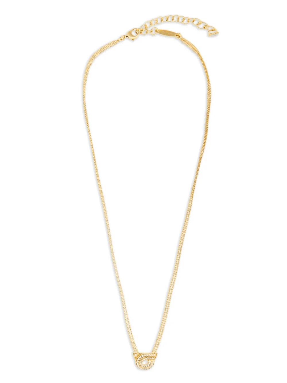 Ferragamo Women's Metallic Double Chain Gancini Necklace With Crystals