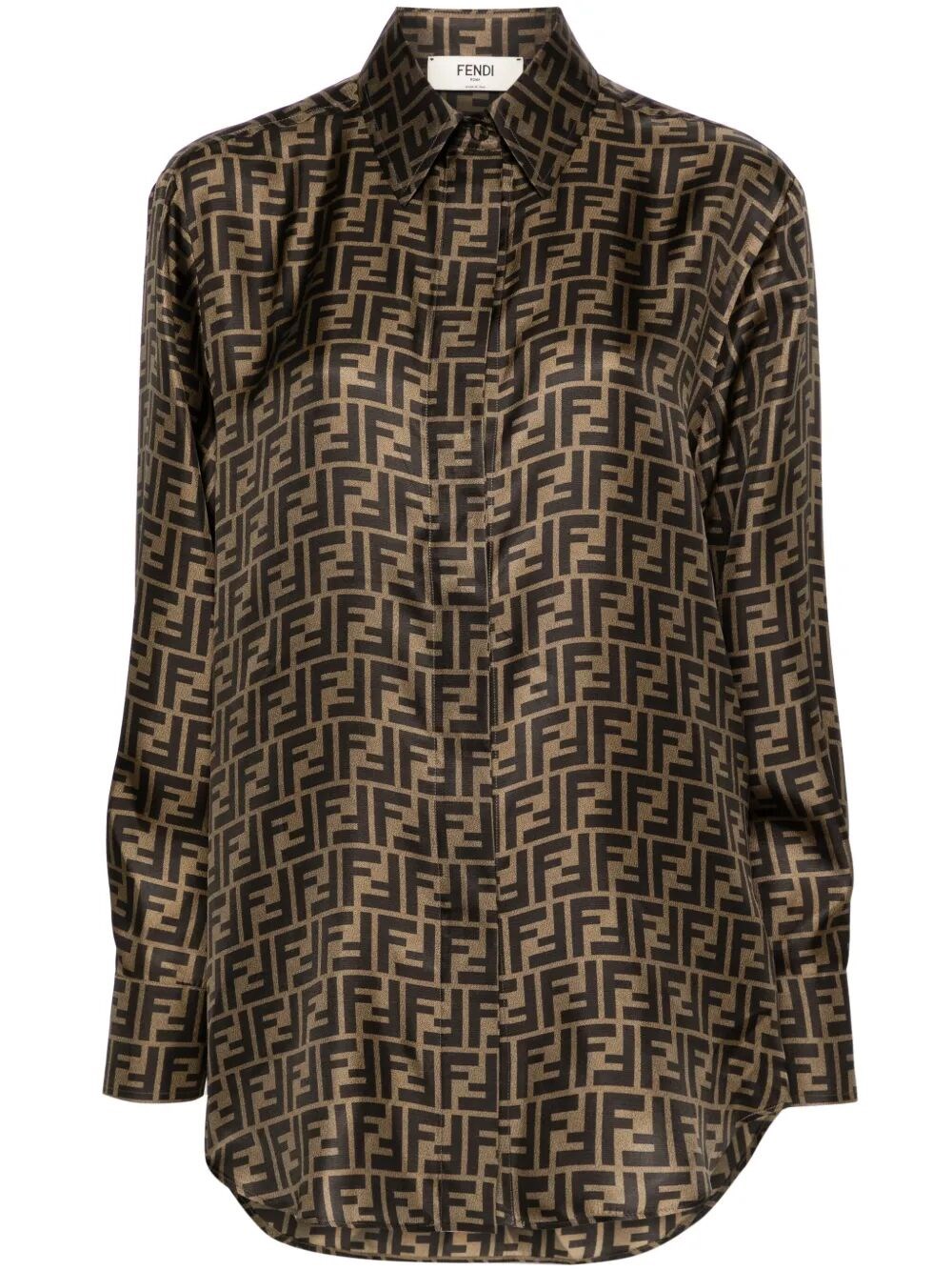 Fendi Silk Shirt With Ff Motif In Brown