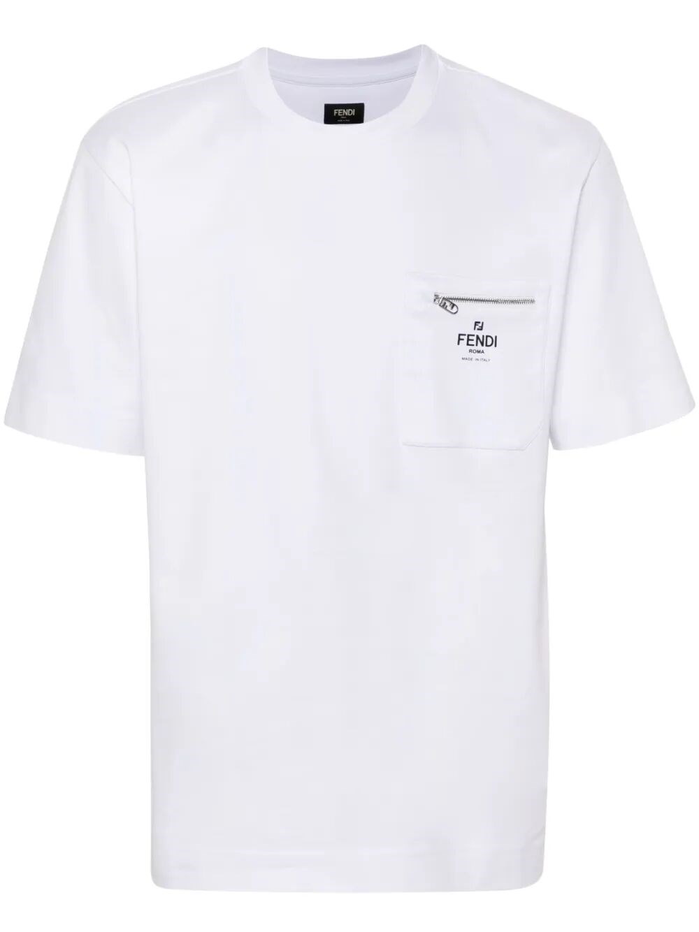 Fendi Men White Crewneck T-shirt With Log Print On The Front In Cotton Man In White