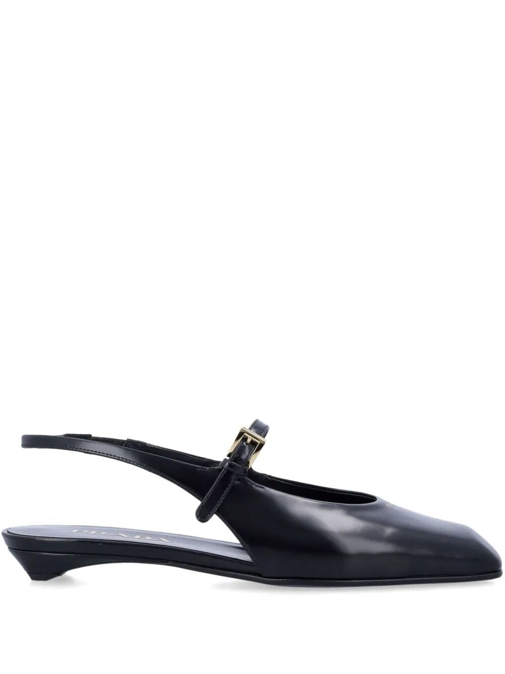 Prada Mary Jane Patent Pointy-toe Slingback Ballerina Flat In Black