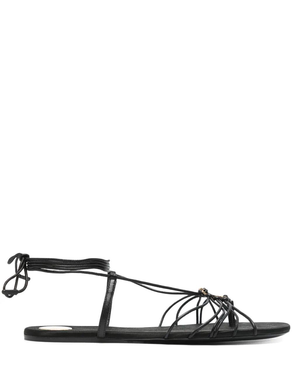 Saint Laurent Black Sandals With Cassandre Logo And Laces Around The Ankle In Leather Woman In Black