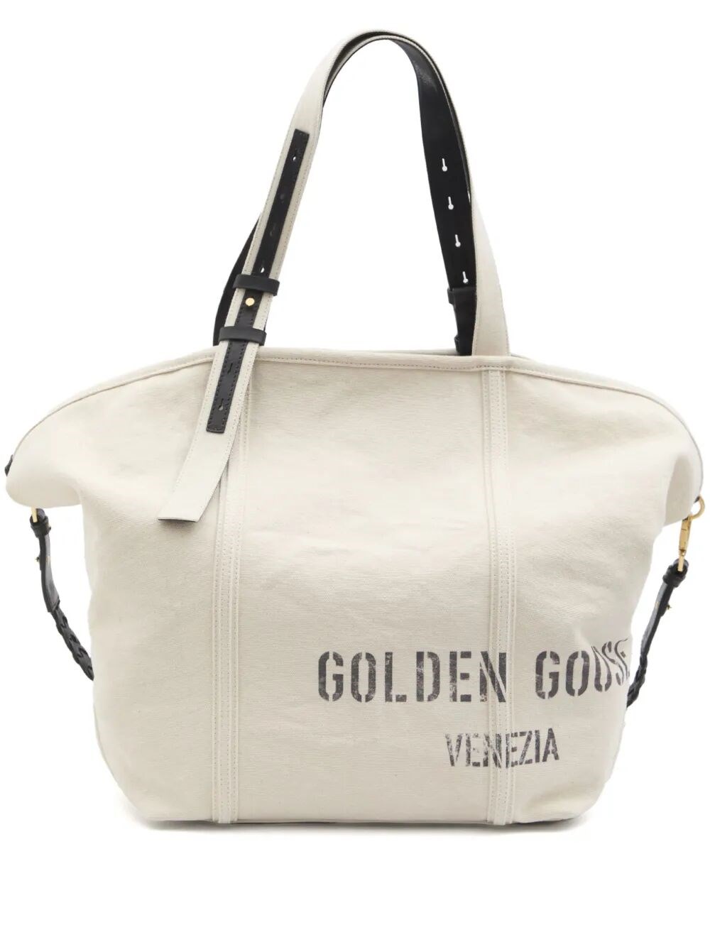 Golden Goose Spacious Beige Handbag With Dual Handles And Adjustable Strap In White