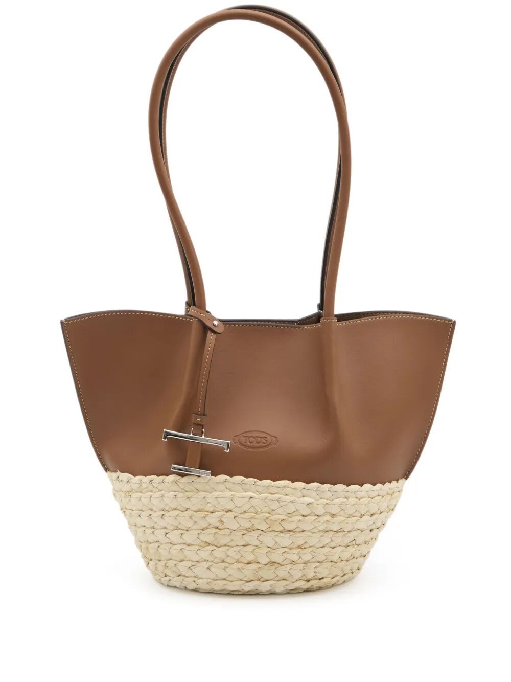 【SALE】T TIMELESS-CHARM RAFFIA AND LEATHER SMALL TOTE BAG Woman MULTICOLOUR T Timeless Shopping Bag in Raffia and