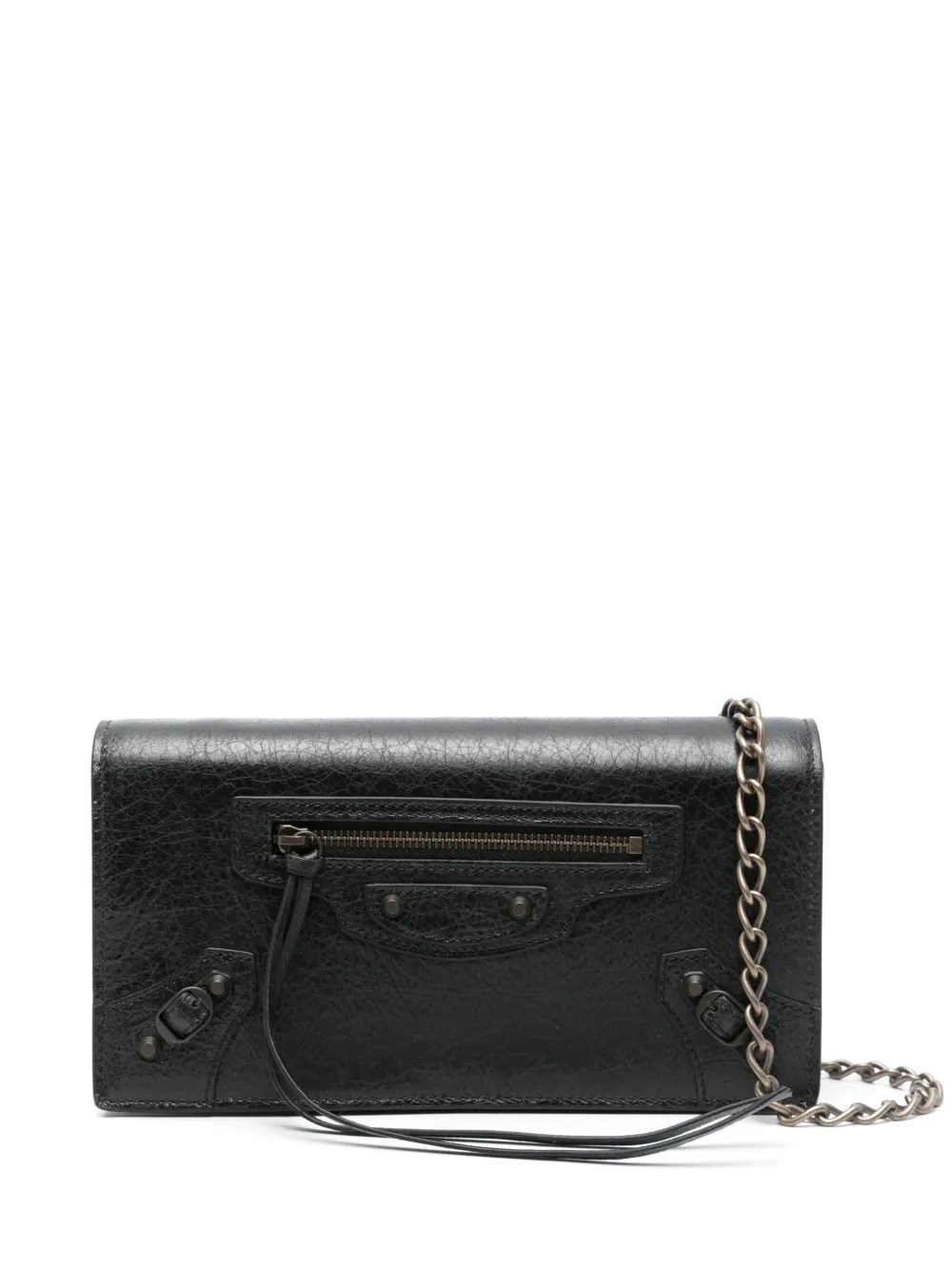 Balenciaga Le City Flap Leather Wallet With Chain Strap In Black
