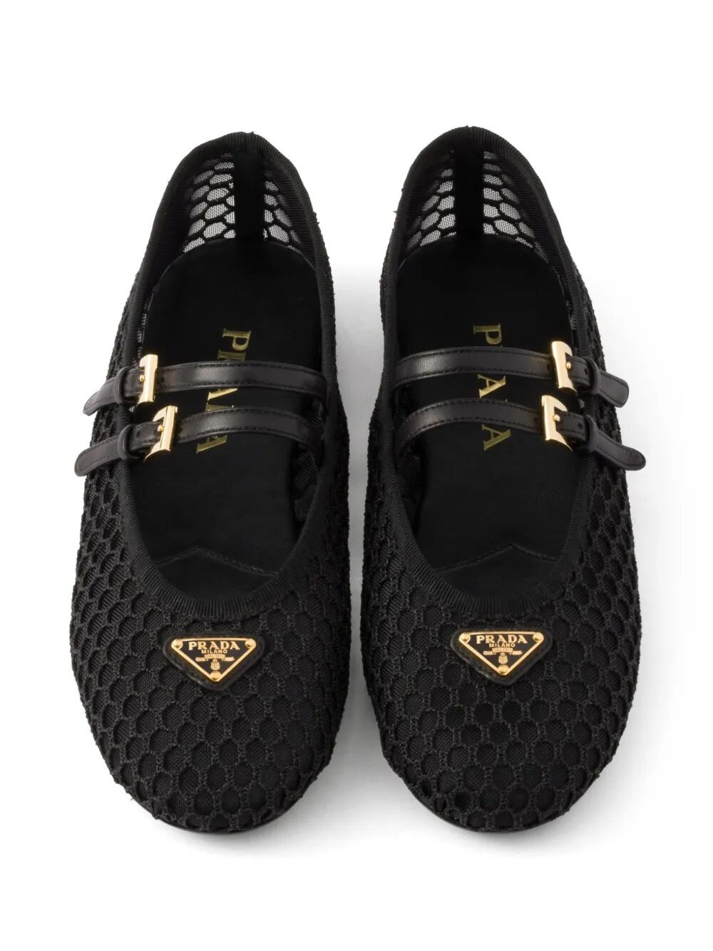 Prada メッシュファブリックバレリーナ available on Monti
