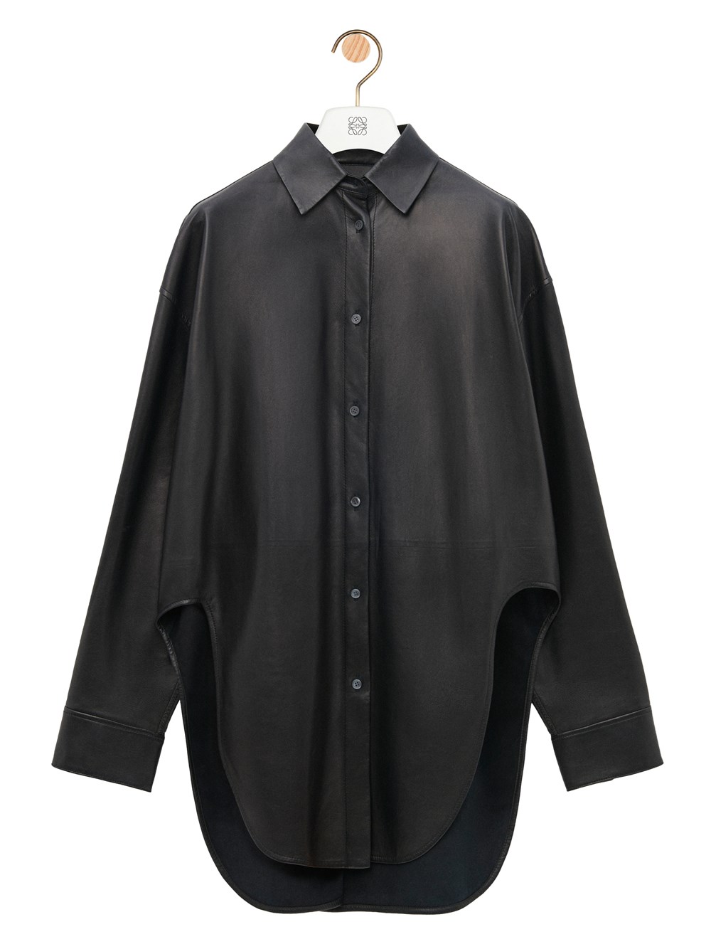 Loewe Tailored Shirt With Curved Hem And Spread Collar In Black