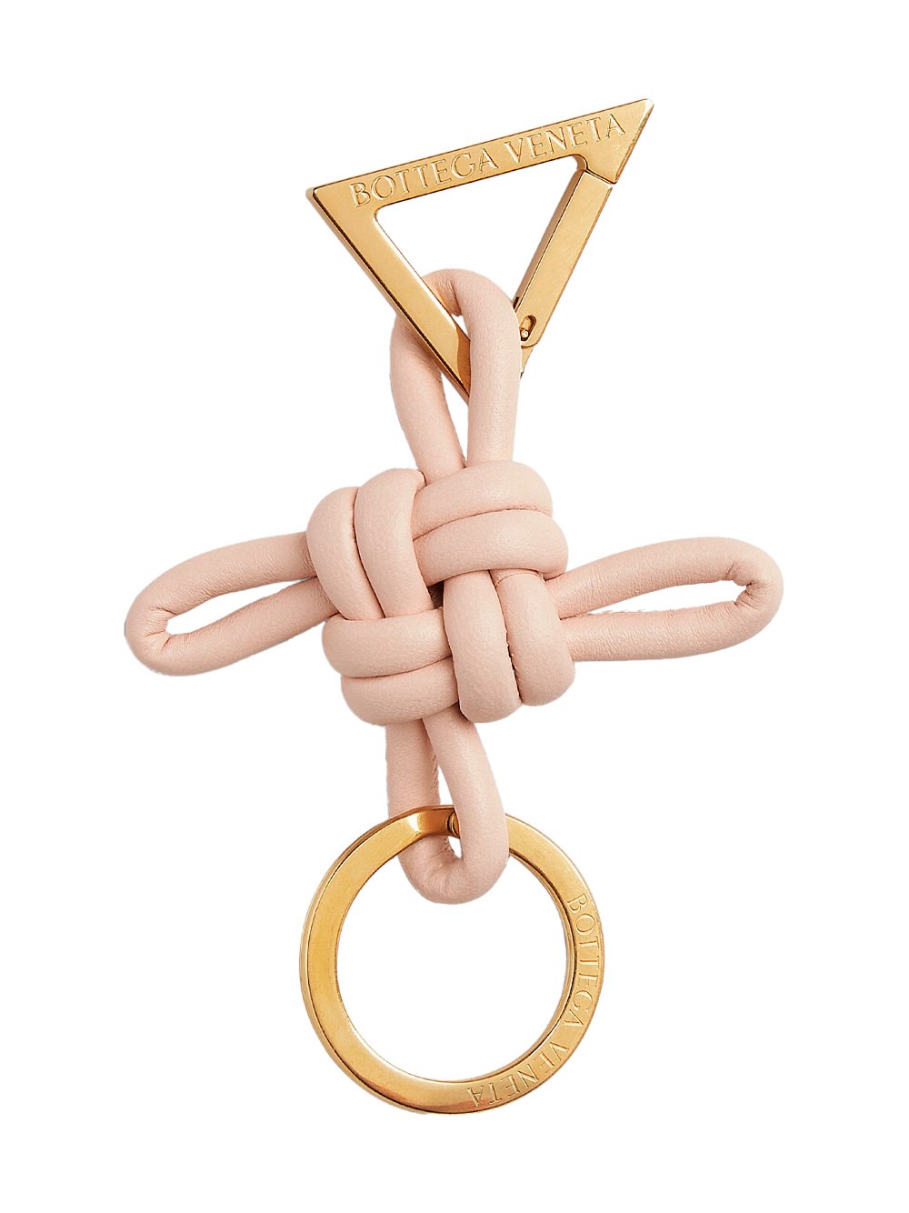 Bottega Veneta Rose Gold Double Knot Triangle Square Keyring In Neutral
