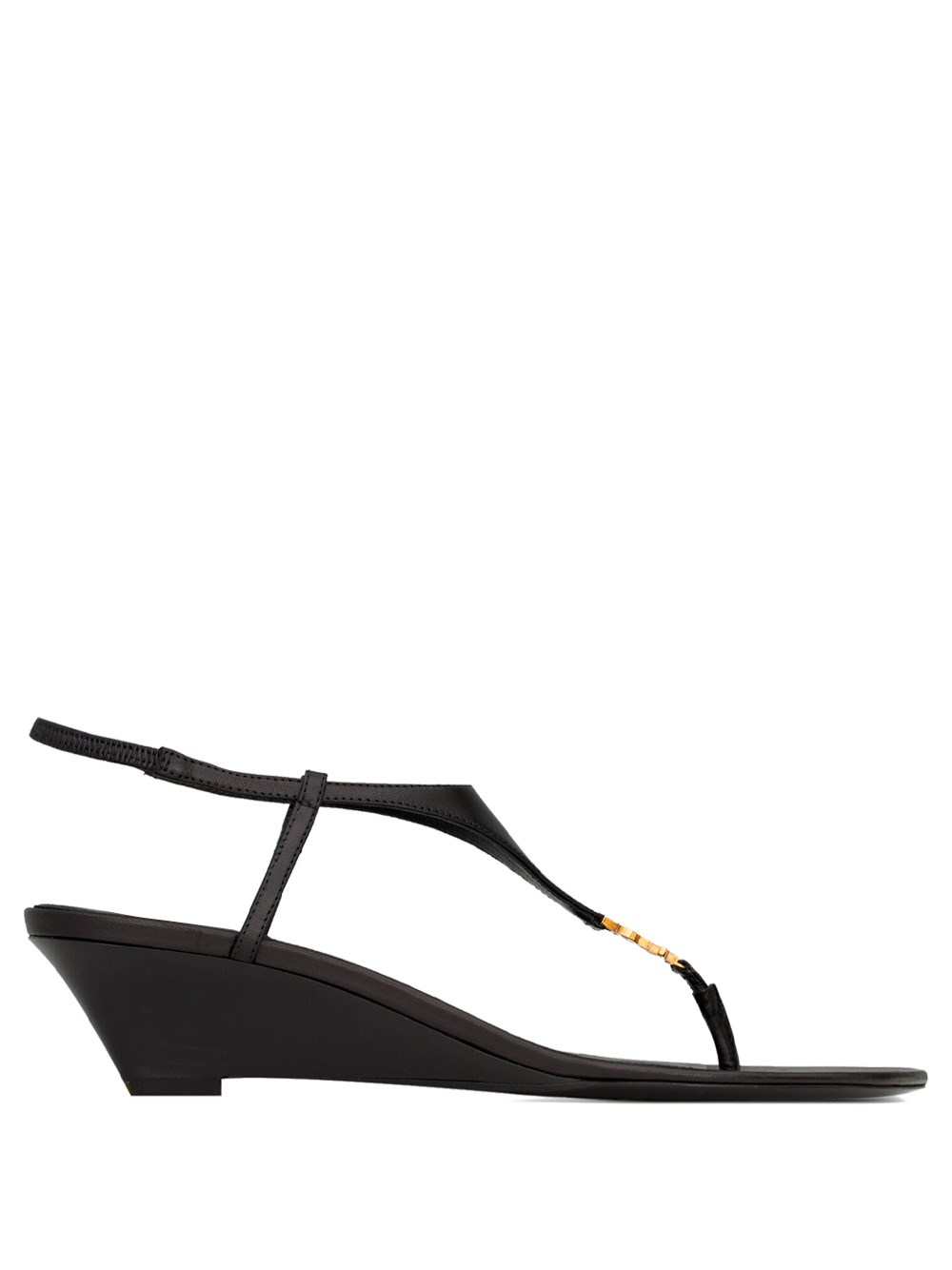 Saint Laurent Cassandre Wedge Leather Thong Sandal