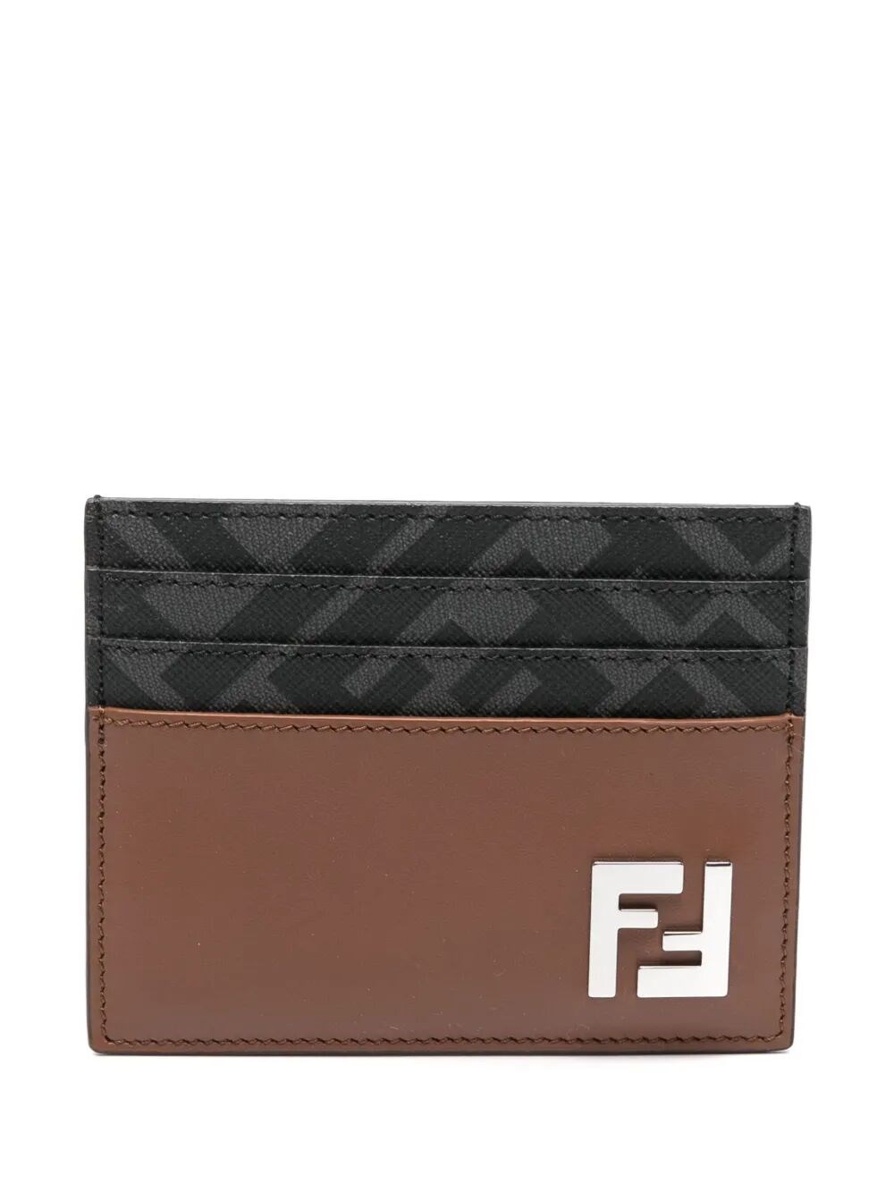 Fendi Leather And Ff Canvas Squared Card Holder