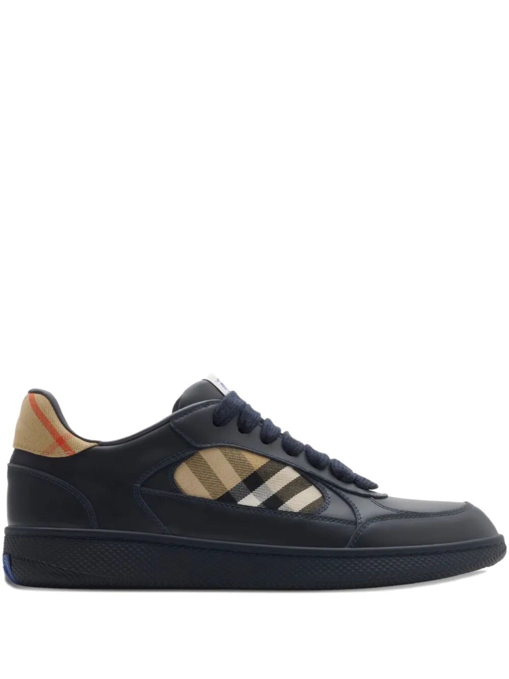 Burberry Indigo Blue Leather And Check Sneaker Terrace