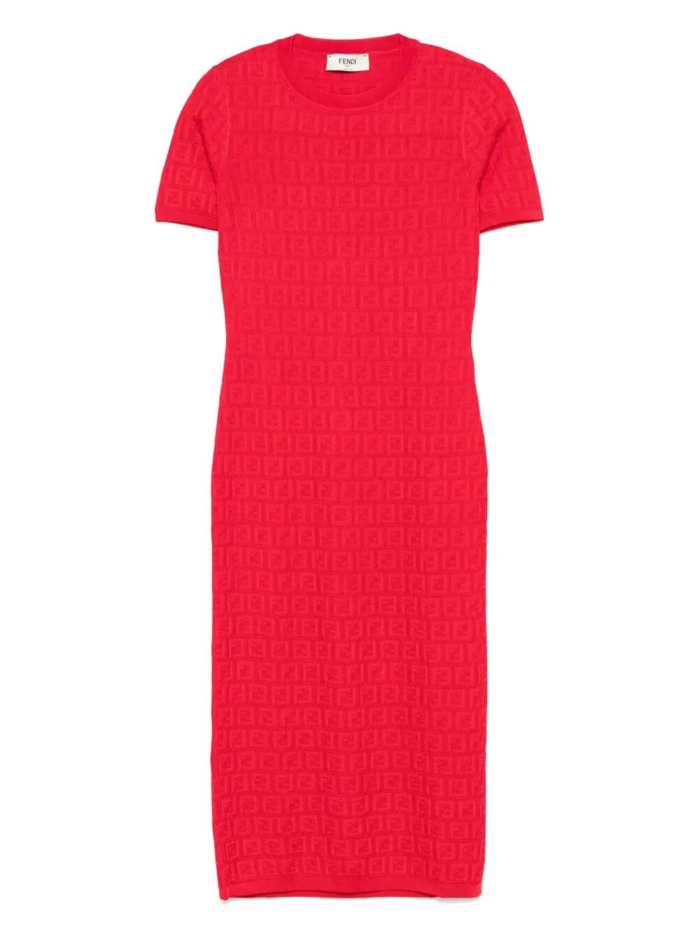 Fendi Ff Cotton And Viscose Fitted Midi Dress