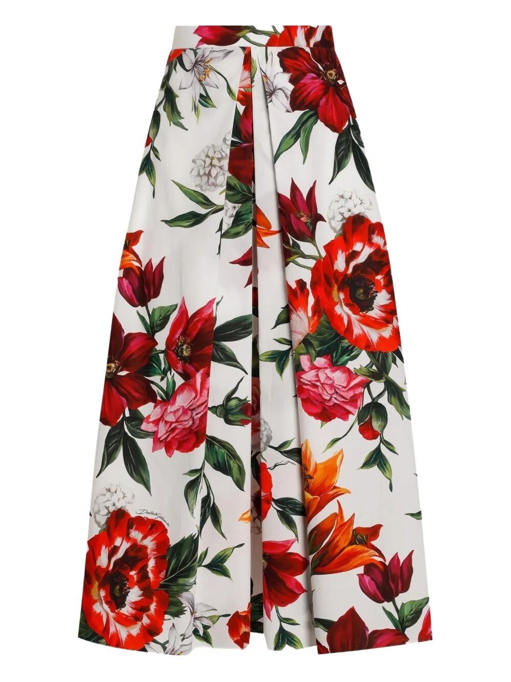 Dolce & Gabbana Multicolor Midi Skirt With All-over Floral Print And Rear Zip Closure In Cotton Woman